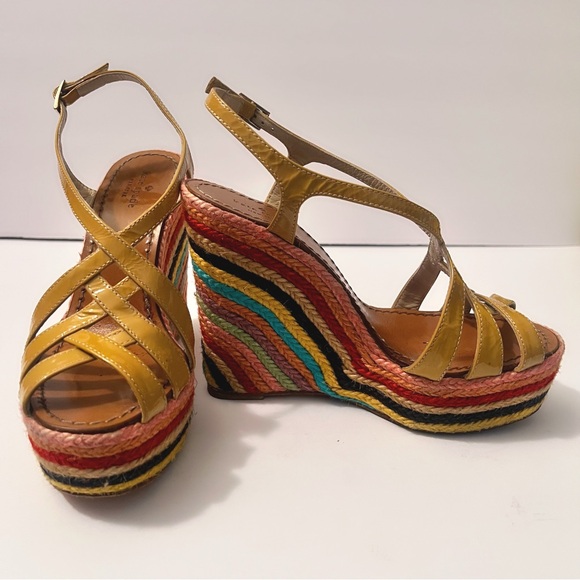Neiman Marcus Shoes - Kate Spade NY 5" Wedge Espadrille Sandals Sz 7 Rainbow Hippie Retro Shoes